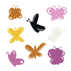 Set of minimalistic butterflies in neutral colors. Vector illustration.