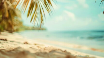 Fototapeta na wymiar Blurred tropical beach background. Summer vacation 