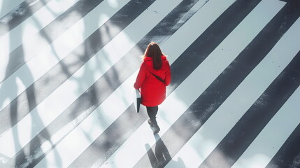 Woman is walking across a zebra crossing. AI Generative.