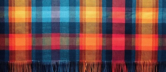 Isolated plaid wool with fringe, striped.