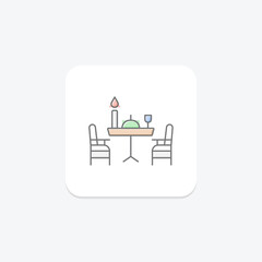 Fototapeta premium Dinner Table Setting icon, table, setting, thanksgiving, holiday lineal color icon, editable vector icon, pixel perfect, illustrator ai file