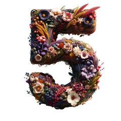 A detailed floral and botanical styled number 5 ideal for Earth Day graphic design concepts