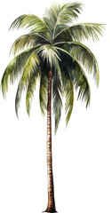 Fototapeta premium Coconut palm tree watercolor painting isolated on transparent background.
