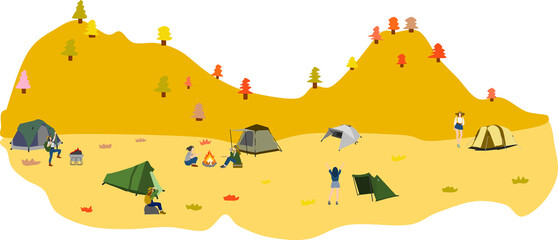 秋のキャンプ場のイラスト