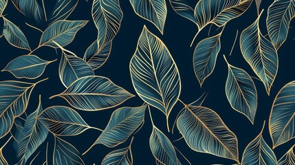 Fabric, print, cover, banner, invitation with botanical leaf line art wallpaper background 
