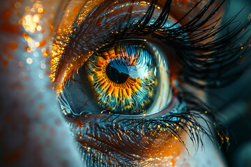 Cinematic cosmic eyes. Beautiful closeup macro shot. Detailed.