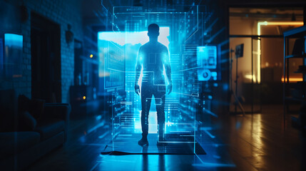 Obraz premium a man access to metaverse, technology, metaverse concept, Virtual reality world, Immersive