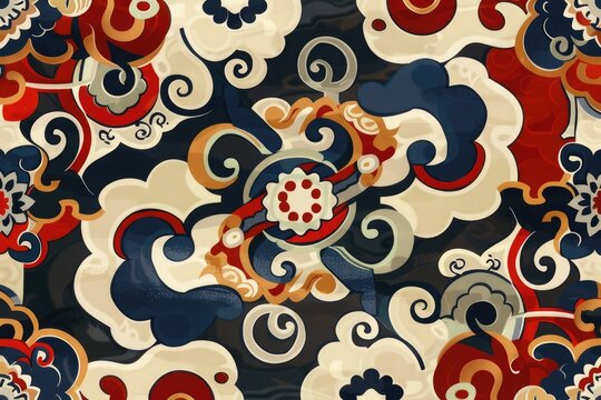 Seamless geometric ethnic asian oriental and tradition pattern design for texture and background. Silk and fabric pattern decoration for carpet, clothing, wrapping and wallpaper