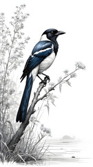Obraz premium magpie perched on branch amidst nature's beauty