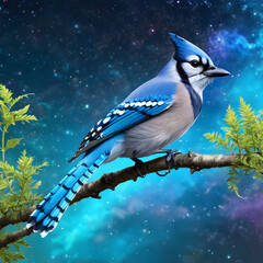 Blue jay and blue bird perched on branch