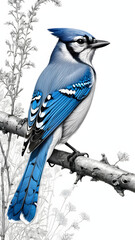 Blue jay and blue bird perched on branch