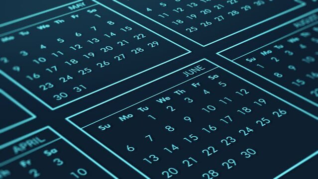 close up of a monthly calendar, concept for appointment or deadline, dark theme (3d render)
