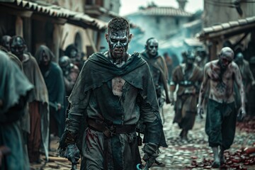 Zombie apocalypse in a medieval castle where ancient warriors clash with the undead