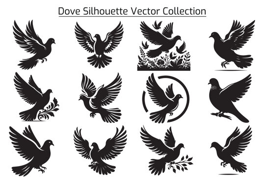 Collection of dove silhouettes in various poses