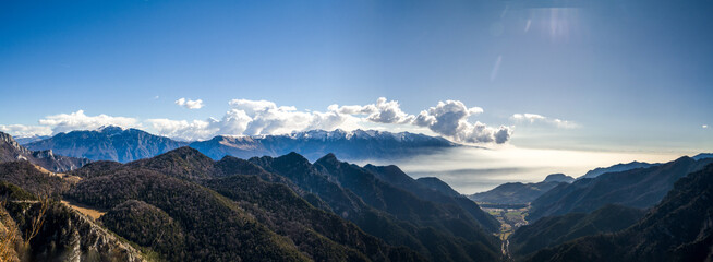 Panoramic view from the Prà della Rosa Pass in the hinterland of Tremosine on Lake Garda. The...
