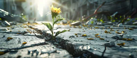  Small Flower growing out of cracked street. Highly detailed and realistic concept design © katobonsai