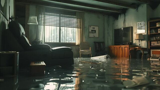 flooded room. video footage 4k