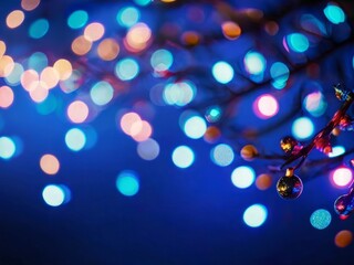 Christmas Tree With Baubles And Blurred Shiny Lights.  Xmas tree and sparkle bokeh lights. Merry christmas card. Winter holiday theme. Happy New Year.