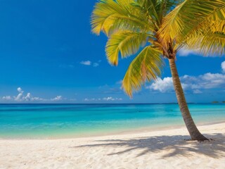 Tropical beach with sunbathing accessories, summer holiday background