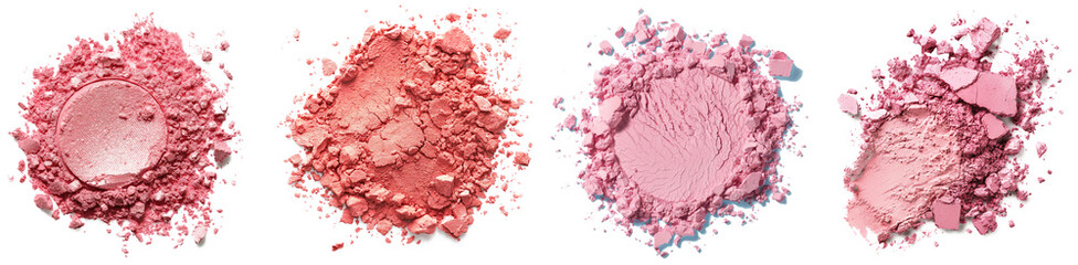 Collection of pink makeup powders in explosive arrangements