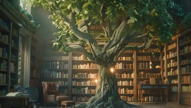 Tree in the Library. video footage 4k