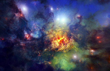 Nebula in outer space, planets and galaxy, 3d animation - 753713268