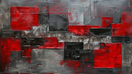 Crimson red and charcoal grey modern abstract art