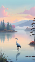 Heron gracefully wades through serene waters at sunset, embodying the beauty of nature's wildlife