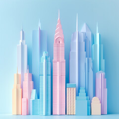 Obraz premium Origami skyline of corporate towers in pastel shades symbolizing a thriving business ecosystem minimalist style