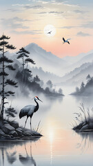 Heron gracefully wades through serene waters at sunset, embodying the beauty of nature's wildlife