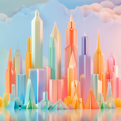 Obraz premium Origami skyline of corporate towers in pastel shades symbolizing a thriving business ecosystem minimalist style
