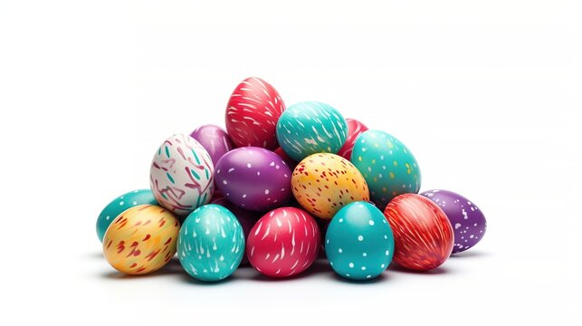 Various Easter eggs with various color and pattern on a white background. Happy Easter day celebration concept design.