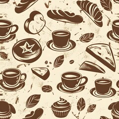 Coffee and bread seamless pattern background
