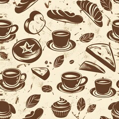 Obraz premium Coffee and bread seamless pattern background