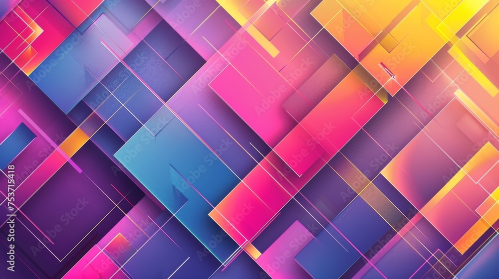 Wall mural geometric patterns with bright color gradients and light reflections