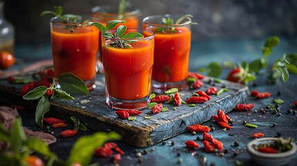 collection of goji berry juice, rich in antioxidants and immune-boosting compounds - obrazy, fototapety, plakaty
