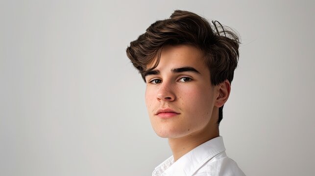 Portrait of a Spanish young man from Spain, studio shot on white background.