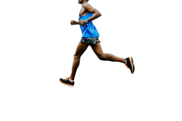 african runners running marathon race, dressed in bright sports clothes, isolated on transparent background