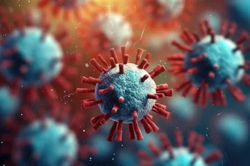 Fotobehang 3d rendered illustration of a virus, 3d render of virus in abstract background. Witness the immune system's fight against pathogens, Virus cells close up, Ai Generated © Tanu