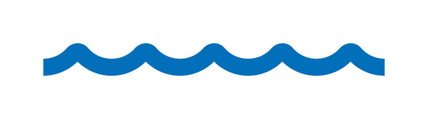 Minimal blue ocean, sea wave ornament icon. Line art waves