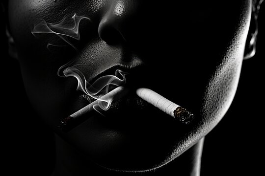 Close up image of woman smoking cigarette, unhealthy vice concept, addiction and habit depiction