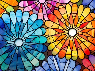 Realistic stained glass art print complex geometric patterns