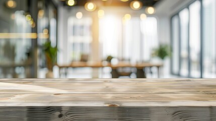 blurred interior of office table template for showing products on background