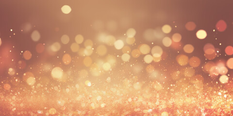 Luxury festive gold glitter bokeh sparkle background. glamorous shimmering out of focus wallpaper backdrop with copy space