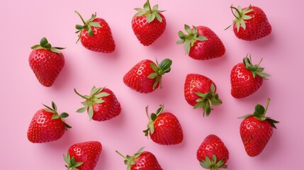 On a pink canvas, a charming strawberry design lays flat, viewed from above