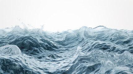 Water waves are seen rolling over a white background, showcasing purism and minimal retouching. - obrazy, fototapety, plakaty