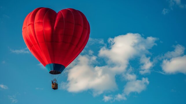 Red hot air balloon in heart shape