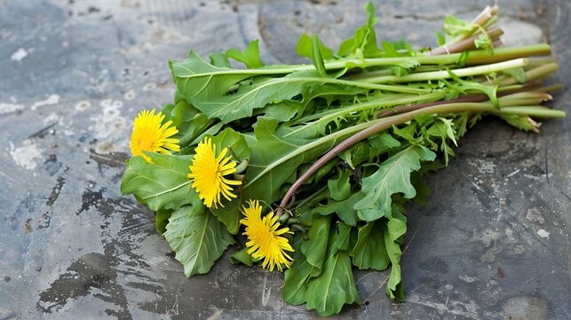 cluster of dandelion greens, known for their detoxifying properties