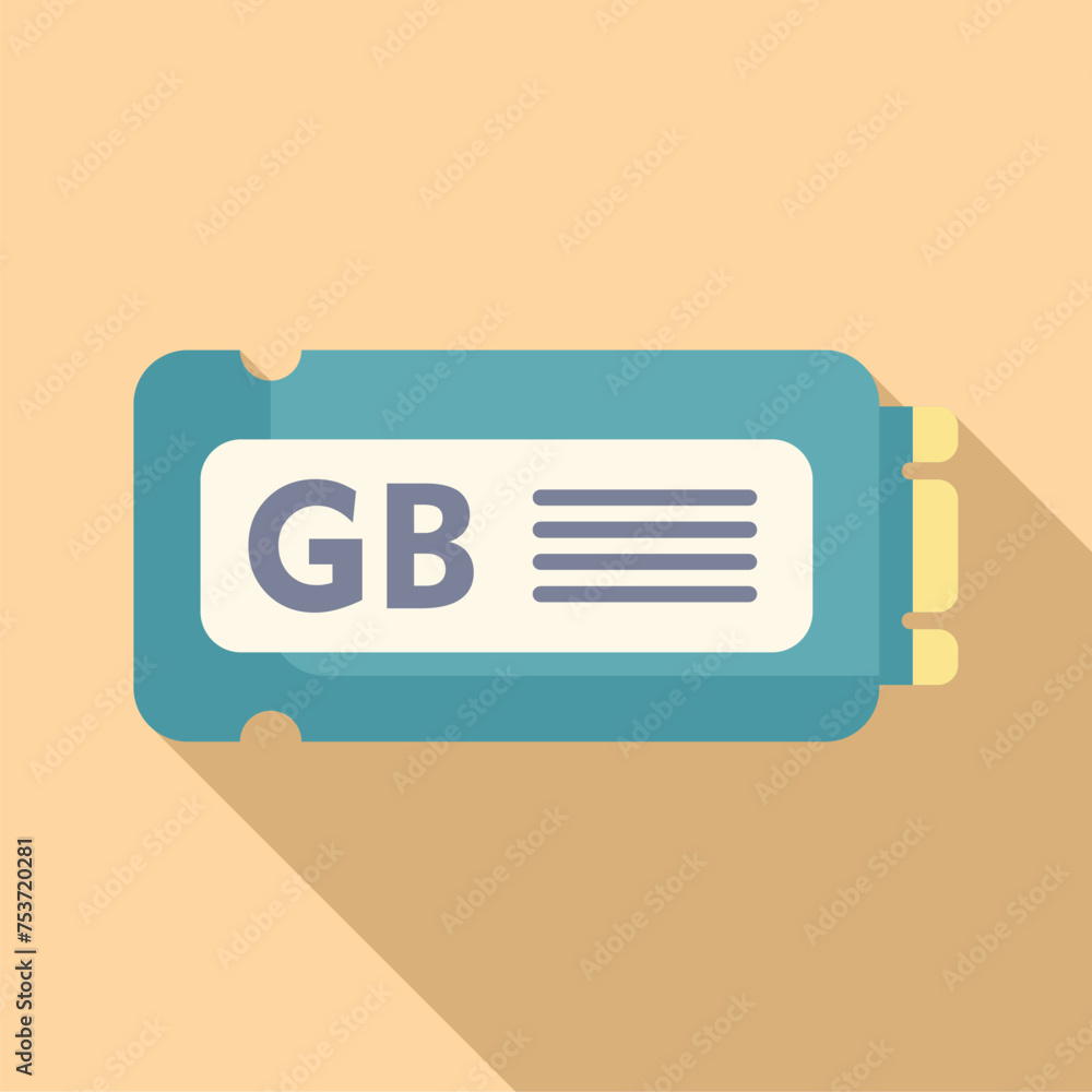 Poster ssd gb memory icon flat vector. product byte. machine solid flash