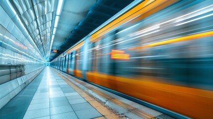 Subway train station motion blur background